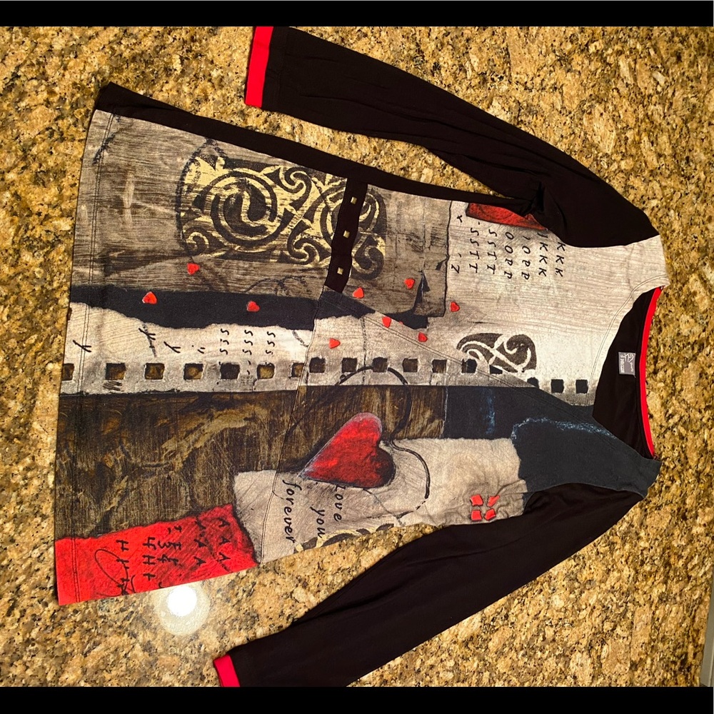 Women's Colorblock Heart Print Long Sleeve Top